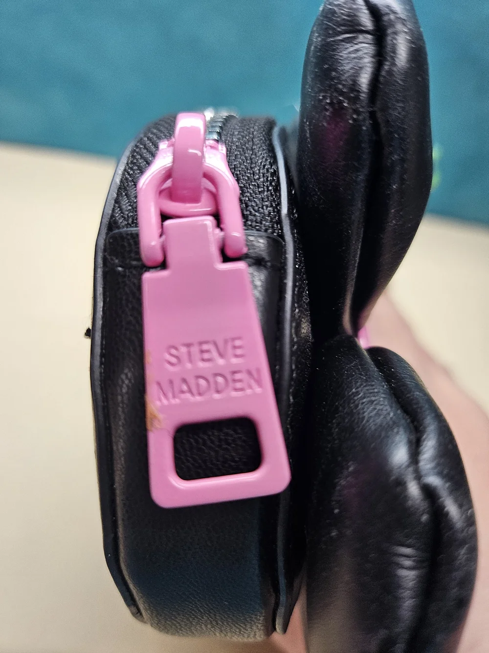 Steve Madden Black Flower Coin Pouch with Pink Center